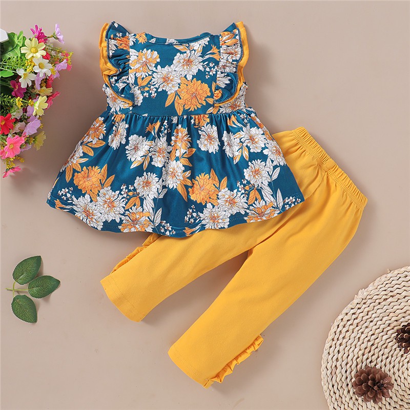 Bộ đồ MIKRDOO gồm áo họa tiết hoa và quần dài thời trang dành cho bé gái