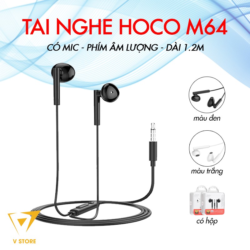 Tai nghe có dây hoco m64 nhét tai mic jack 3.5mm dài 1m2 đàn hồi cao âm thanh hay giá rẻ tuyệt vời tn1