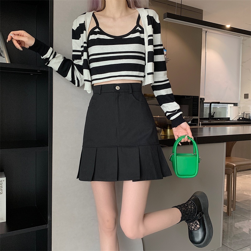 Chân váy đuôi cá SUXI dáng chữ A lưng cao xếp ly phong cách Hàn Quốc dễ thương cho nữ