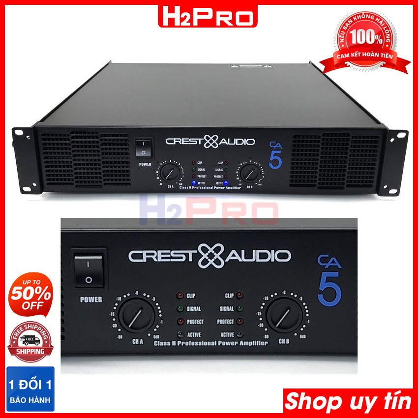 Cục đẩy công suất, cục đẩy 2 kênh CREST AUDIO CA5 1200w-20 sò to-nguồn xuyến, âm thanh hay (tặng 10m dây loa)-H2pro Tech