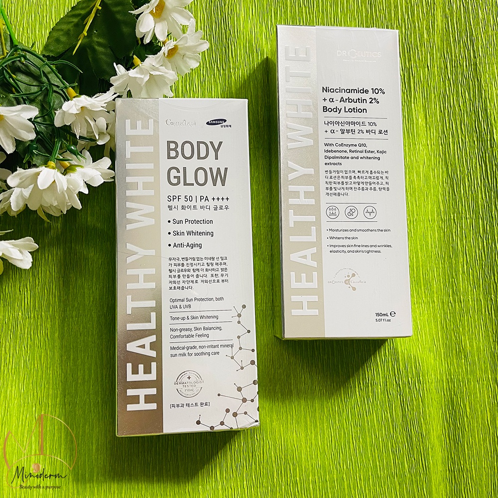 Sữa dưỡng thể trắng da Drceutics Body Lotion ban đêm, Cosmeheal ban ngày 150ml