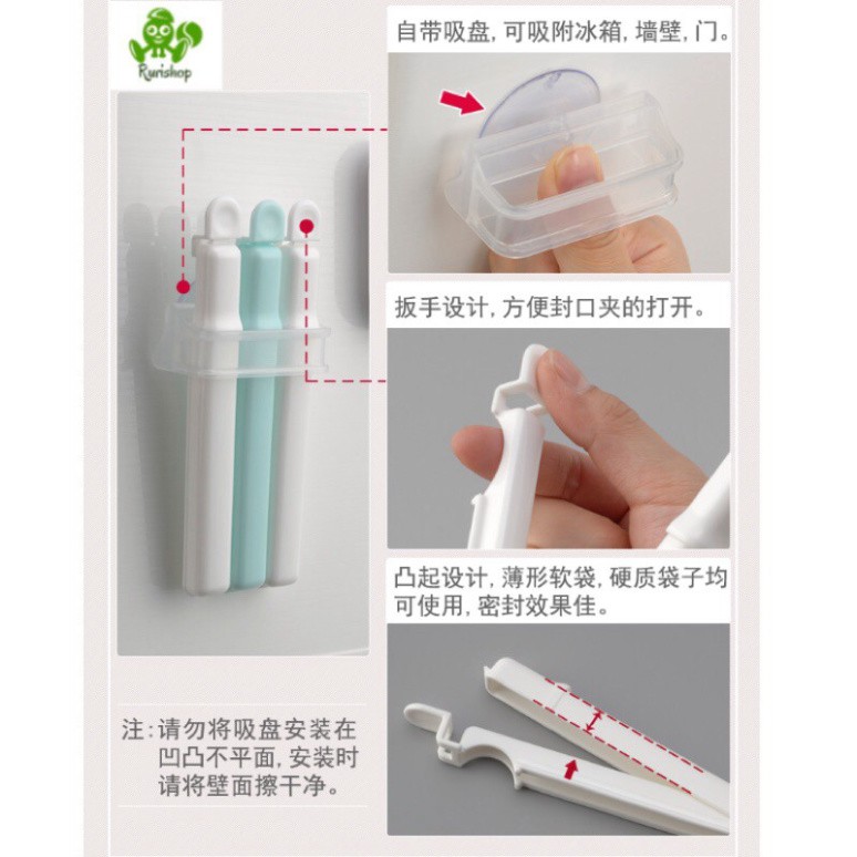 Set 3,4 kẹp khoá miệng túi Inomata nội địa Nhật Bản bảo quản thực phẩm (kèm giá đựng) size S, L