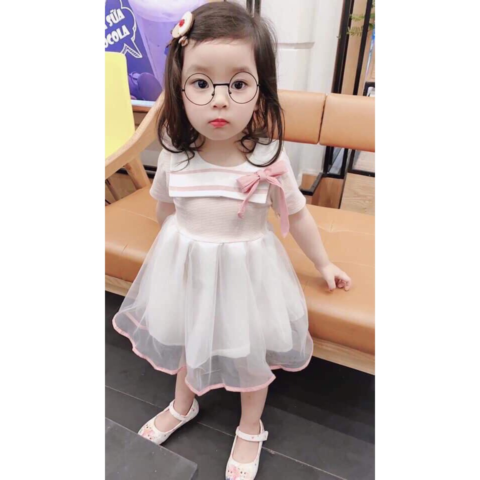 Váy đầm trẻ em công chúa họa tiết chiếc nơ dễ thương
