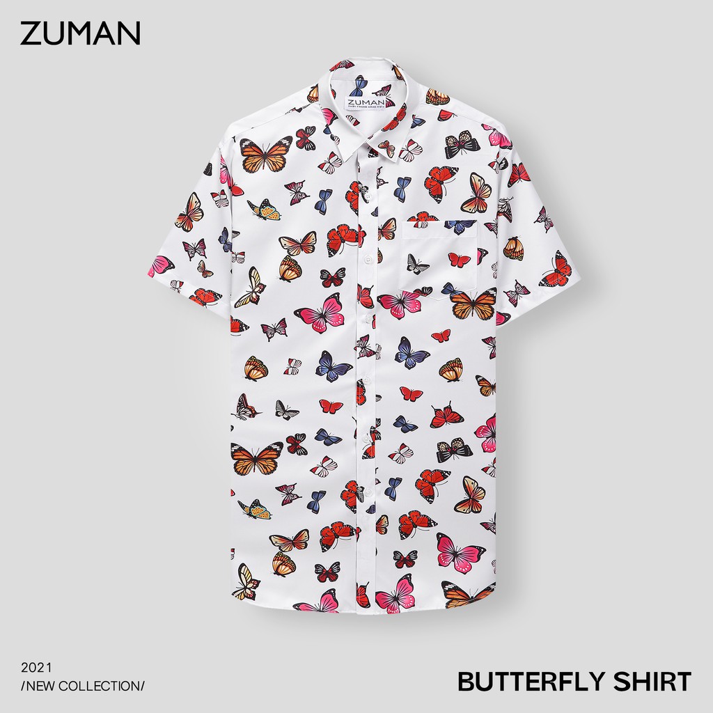 Áo sơ mi nam họa tiết tay ngắn Butterfly Shirt ASM200 ZUMAN chất lụa vân chéo, thoáng mát, không bị rút vải