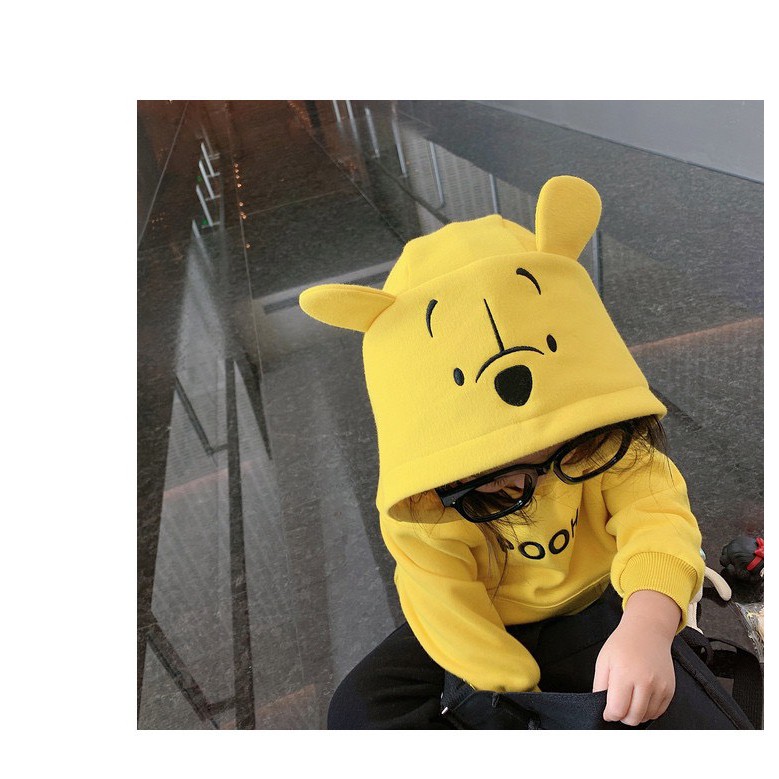 Áo hoodie cho bé gái 3-8 tuổi lót lông hình Gấu, Áo nỉ có mũ trẻ em kiểu dáng thời trang