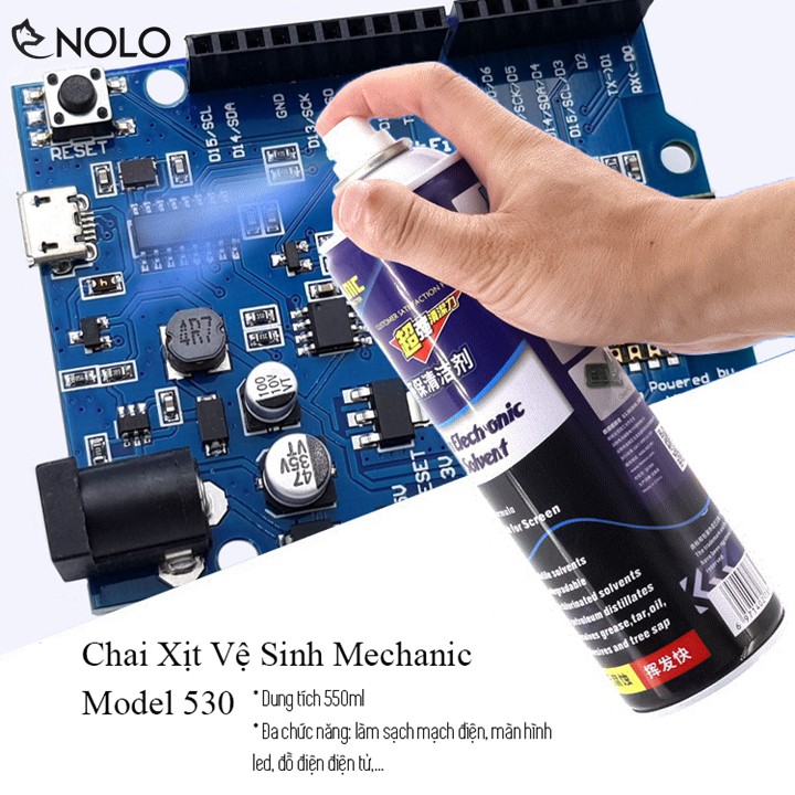 Chai Xịt Vệ Sinh Mechanic 530 Làm Sạch Bo Mạch Điện Màn Hình Máy Ảnh Đồ Điện Tử Dung Tích 550ml