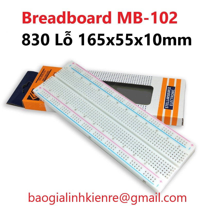 Breadboard MB-102 830 Lỗ 165x55x10mm (Board test, cắm linh kiện, bo test, bảng mạch thử nghiệm )