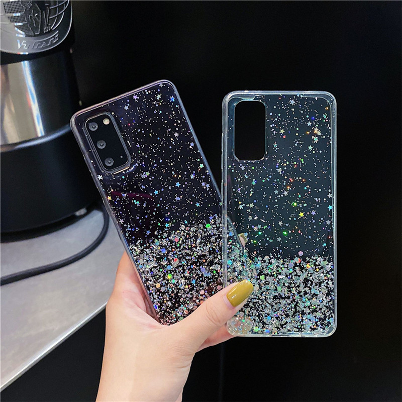 Ốp điện thoại trong suốt kim tuyến lấp lánh thời trang cho Samsung Galaxy S21 Ultra S20 S10 S9 S8 Plus Note 20 10 9 8
