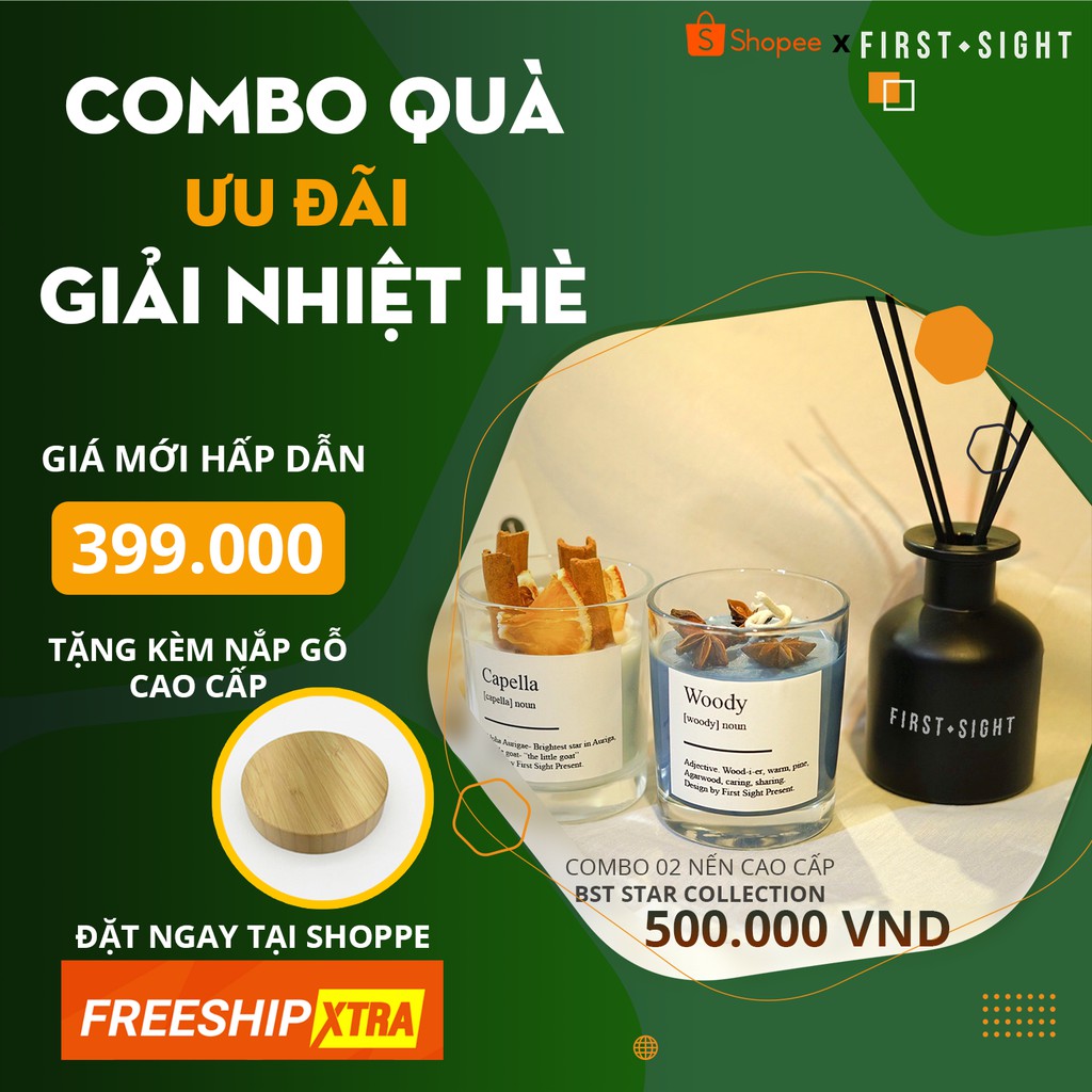 [Combo 02 Nến] Nến thơm handmade hương tự nhiên tinh dầu cao cấp hủ 175gr First Sight an toàn không khói