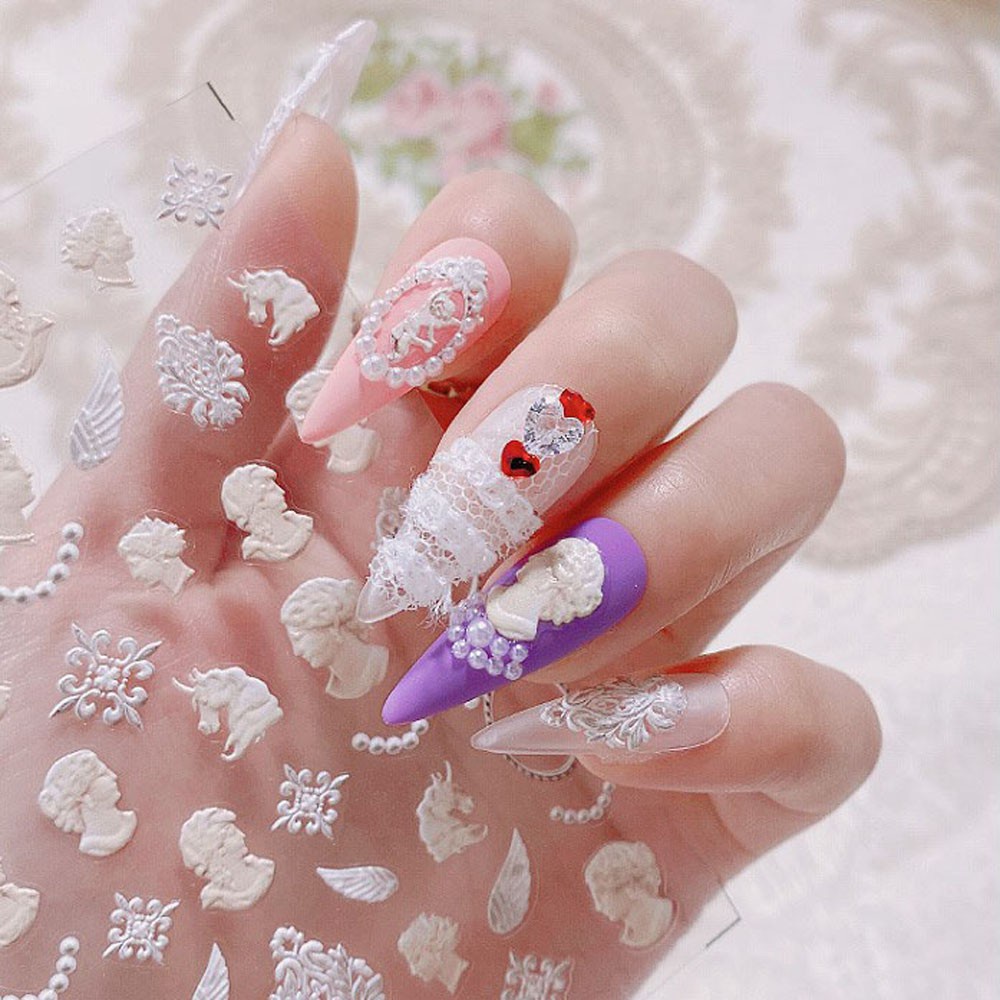 [Hàng mới về] Hình Dán Trang Trí Móng Tay Họa Tiết Ren 3D Phong Cách Gothic Thời Trang DIY