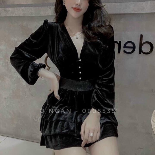 Set nhung cổ V
