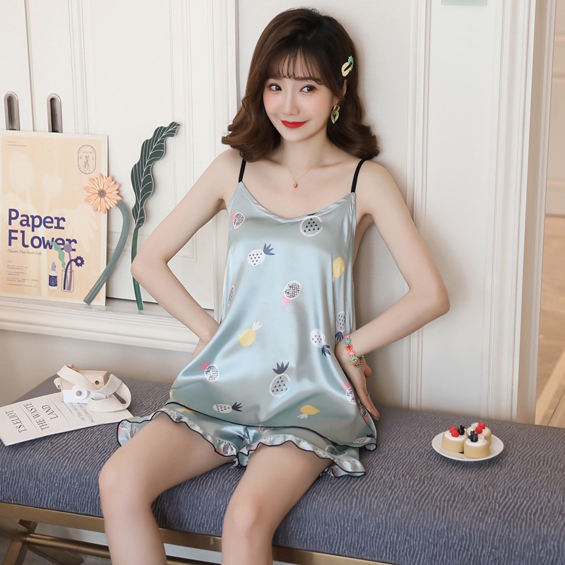 Đồ ngủ nữ 2 dây mặc nhà đẹp có mút ngực họa tiết dễ thương siêu mát mẻ - P4