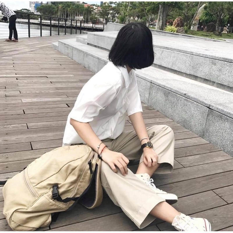 Quần Culottes Suông Kaki Basic/Quần Tây Ống Suông Ảnh Thật