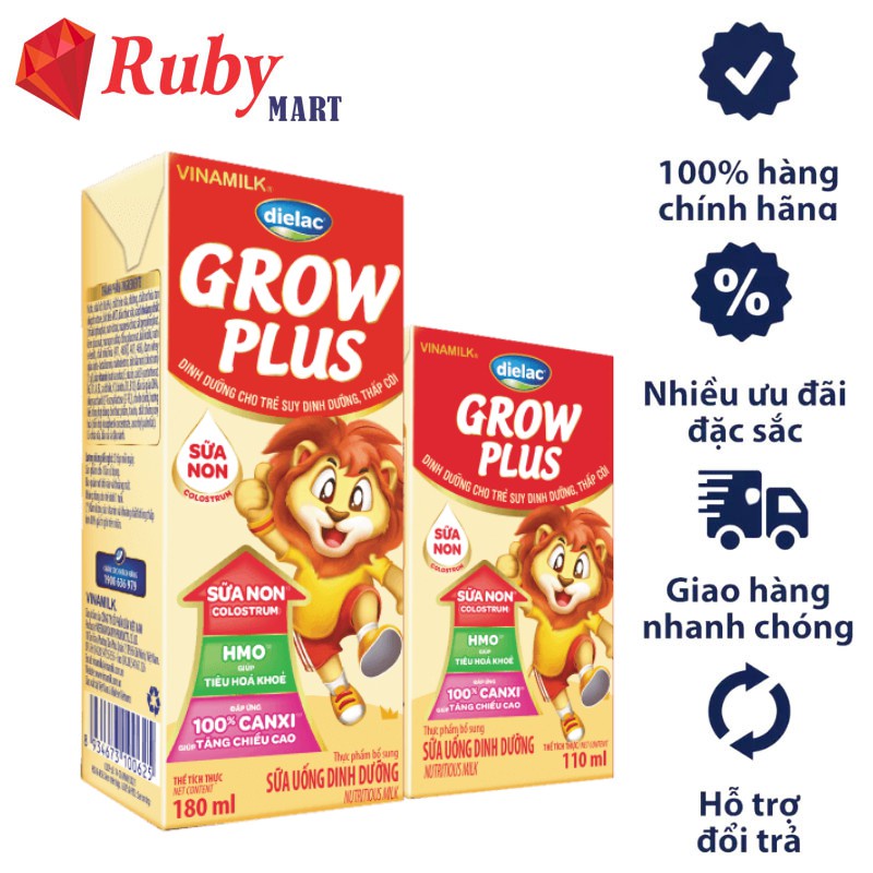 Thùng sữa bột pha sẵn Dielac Grow Plus Đỏ Sữa Non 180ml (48 hộp)-hsd 04/10/2023