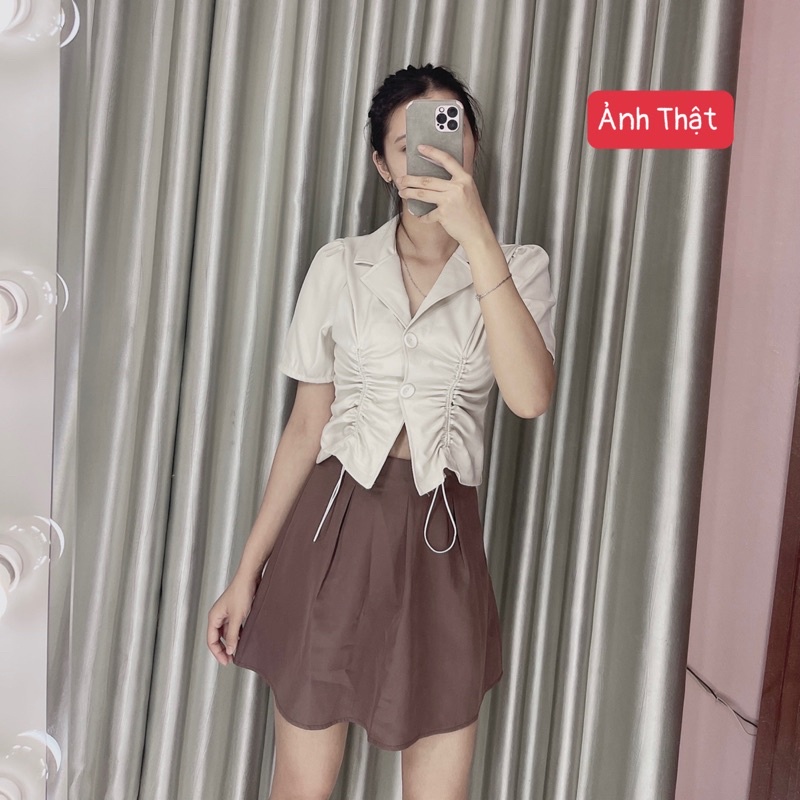 [3027] Sét Áo Nhúm Mix Chân Váy Nâu Phong Cách Hàn Quốc Có Ảnh Thật Kèm Video