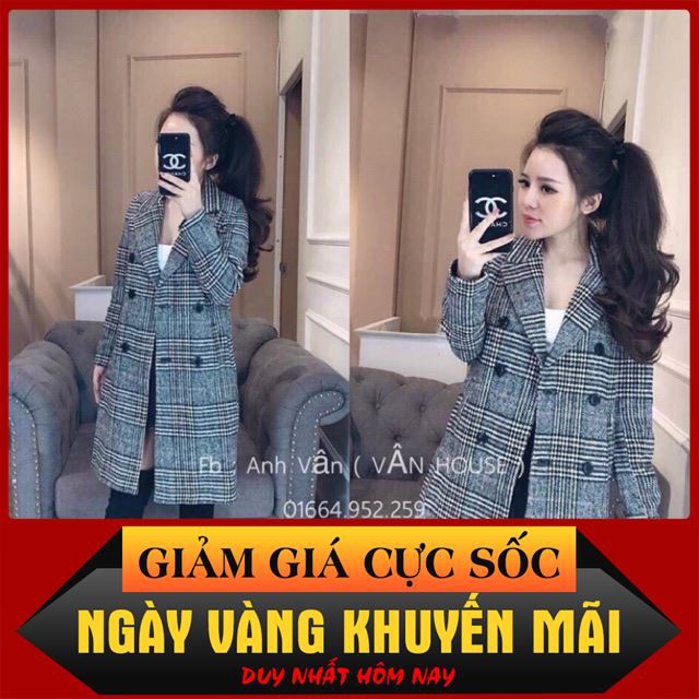 Áo khoác dạ kẻ dáng dài thời trang format