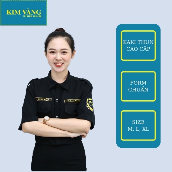 Áo bảo vệ nam nữ đồng phục an ninh tay ngắn chất Kaki thun - Màu đen mẫu 03