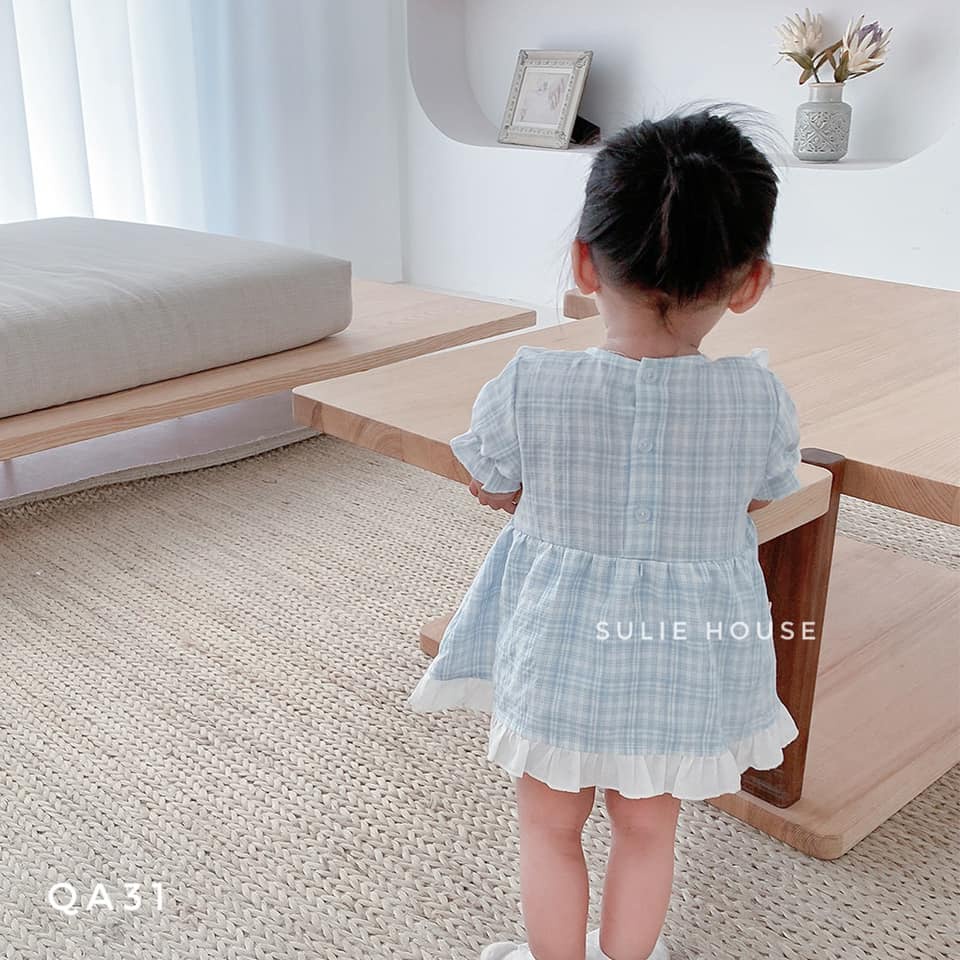 Váy cộc tay xanh tím ngực - QA31