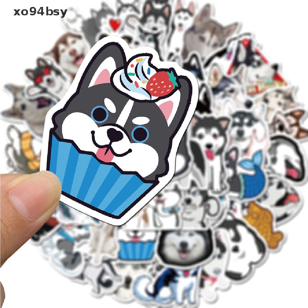 Set 50 Miếng Dán Hình Chú Chó Husky Dễ Thương Chống Thấm Nước xo94bsy