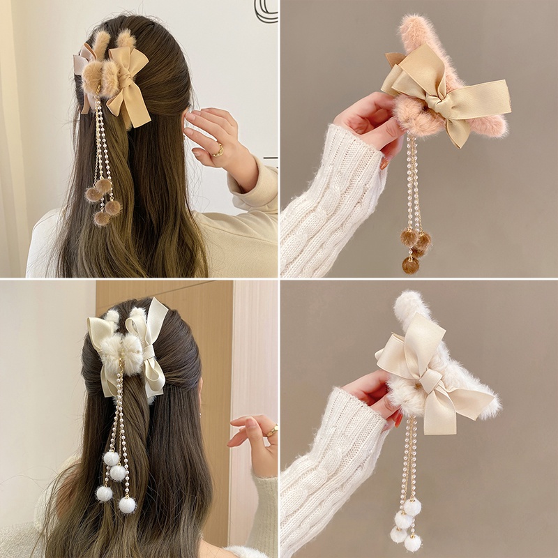 Kẹp tóc phối lông phong cách Hàn Quốc dễ thương