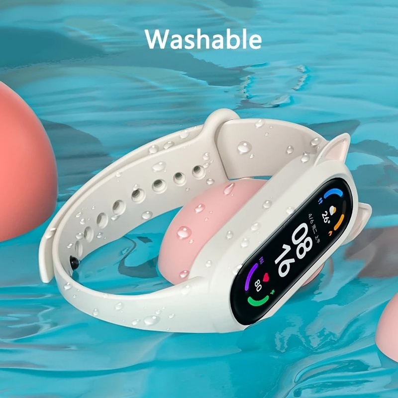 Dây Đeo Cổ Tay Bằng Silicone Mềm Hình Tai Mèo Cho Xiaomi Mi Band 3/4/5/6/