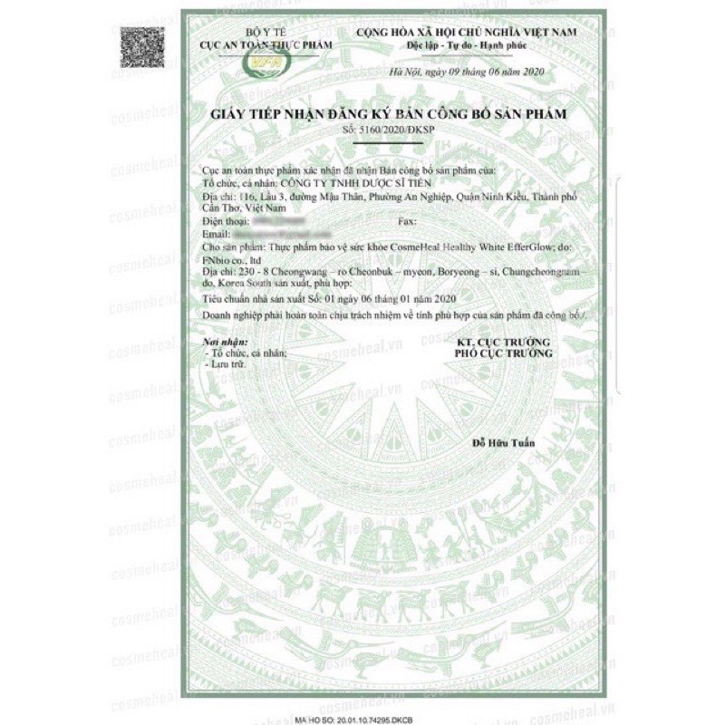 1 ỐNG 10 VIÊN SỦI TRUYỀN TRẮNG DẠNG SỦI EFFERGLOW COSMEHEAL | Thế Giới Skin Care