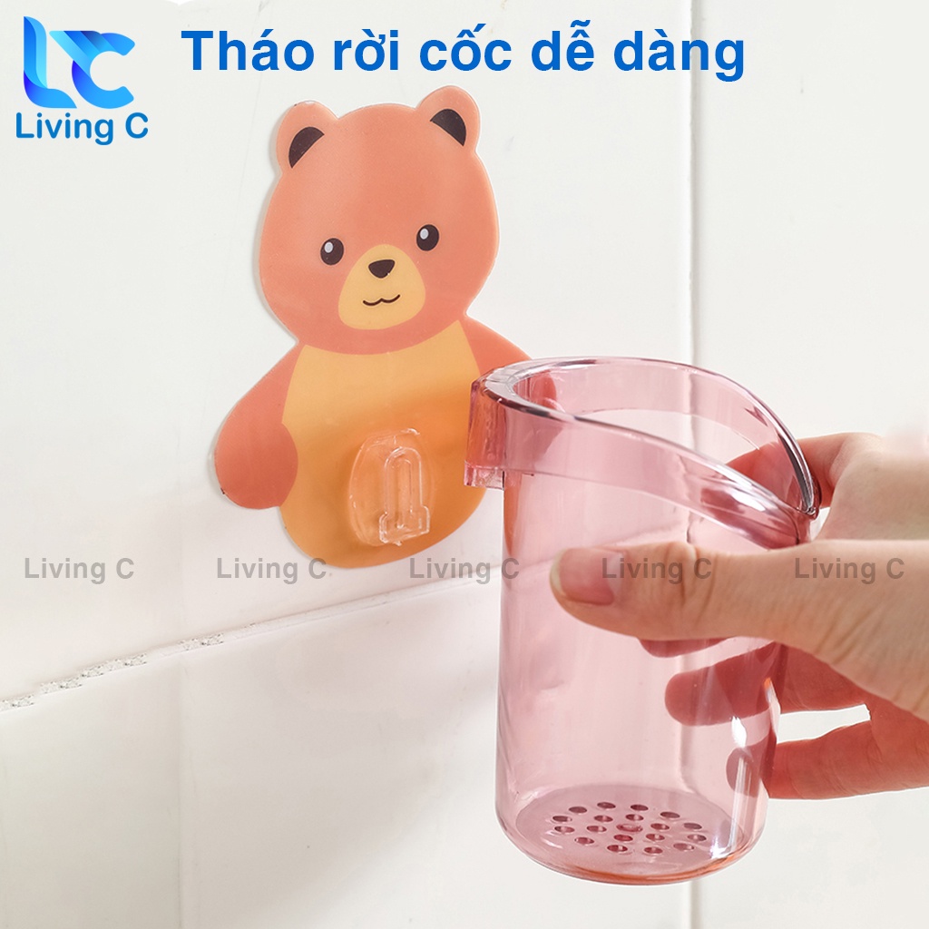 Ly cốc đựng bàn chải kem đánh răng Living C, giá kệ đựng đồ treo tường nhà tắm đa năng hình GẤU CUTE _CGC