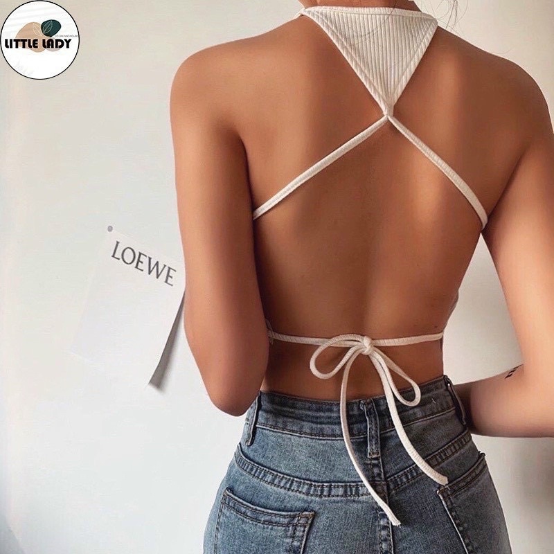 Có mút ngực Áo croptop yếm tam giác hở lưng siêu sexy Hình thật