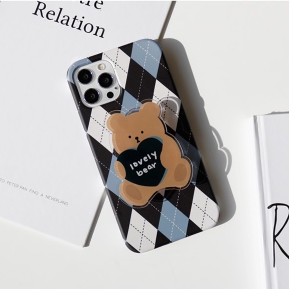 Korea Cute Phone Case with Acryle Grip toks Galaxy S22  Momocase Compatible for iPhone All Models Samsung