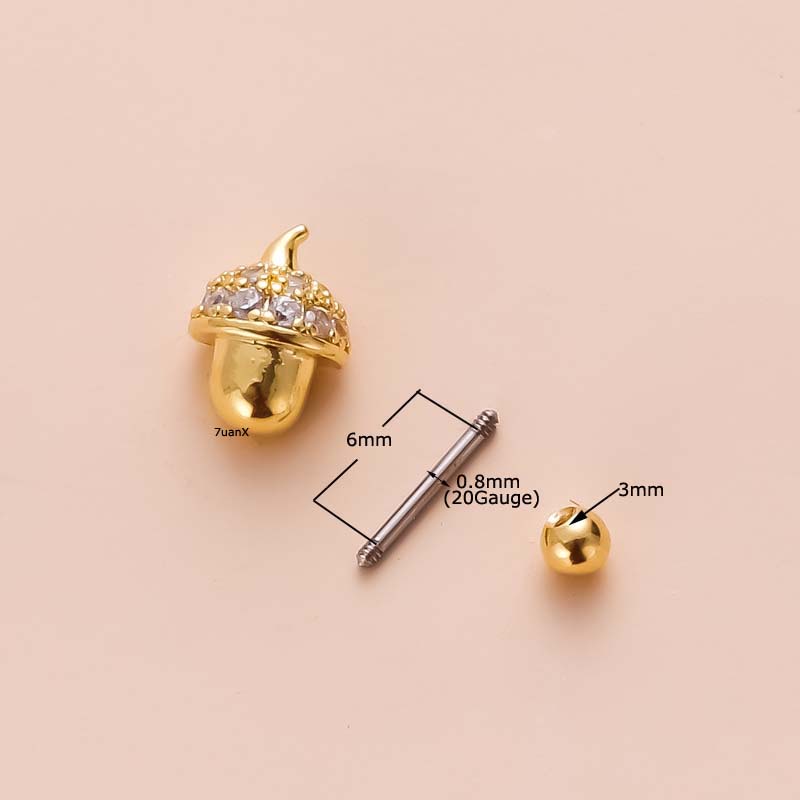 1 Khuyên Tai Kiểu Thanh Tạ Thẳng 6mm Bằng Thép Không Gỉ Đính Đá Zircon 20