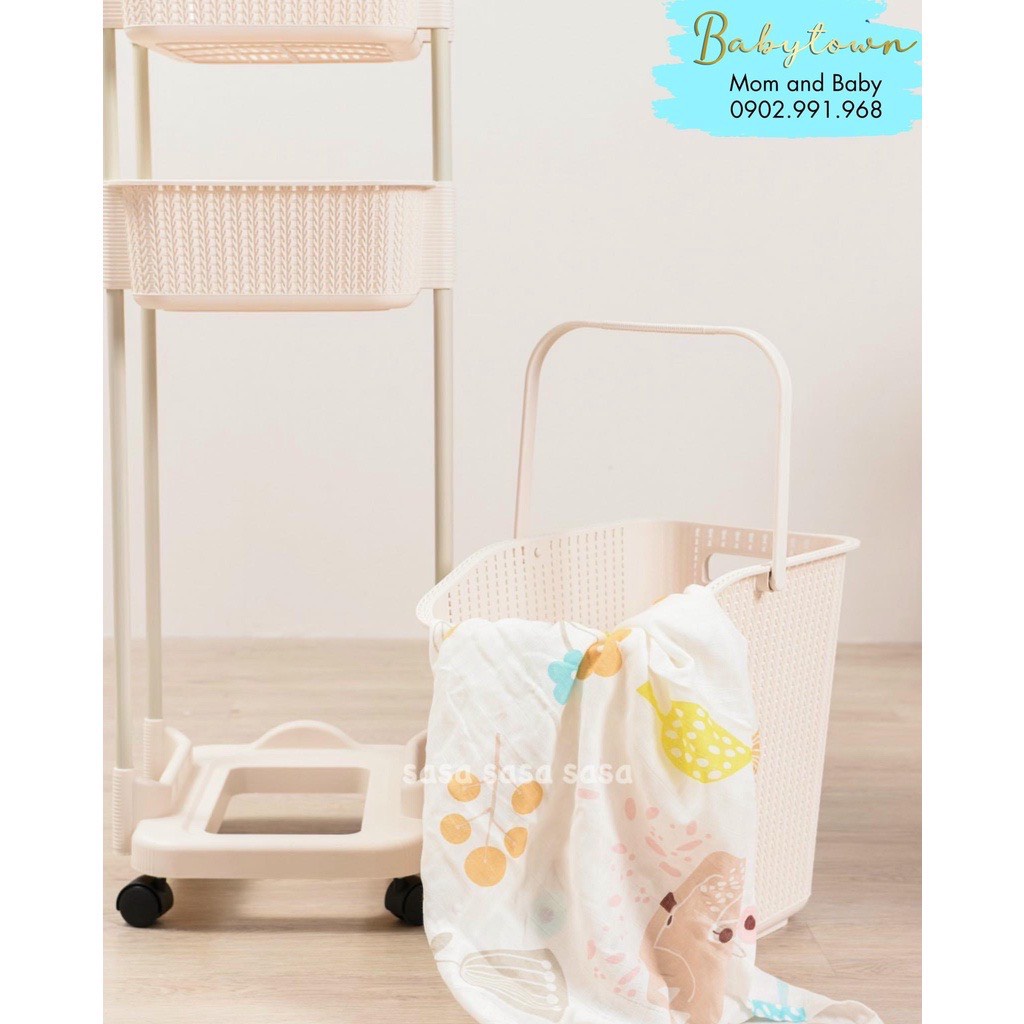 Kệ Nhựa 3 Tầng MONMON/ SASA 04 Có Bánh Siêu Tiện Lợi