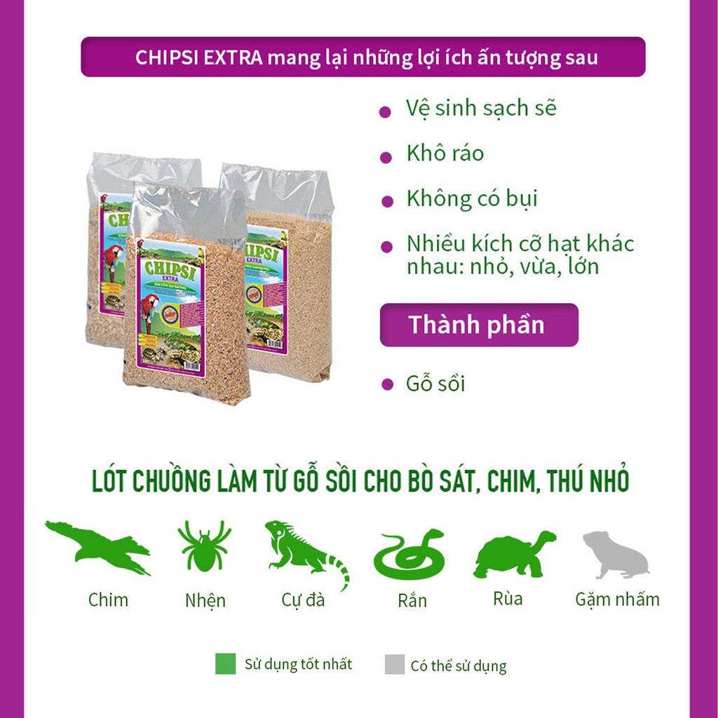 Lót chuồng cho bò sát Chipsi Extra | Khử mùi | Không bụi | Hoàn toàn thiên nhiên