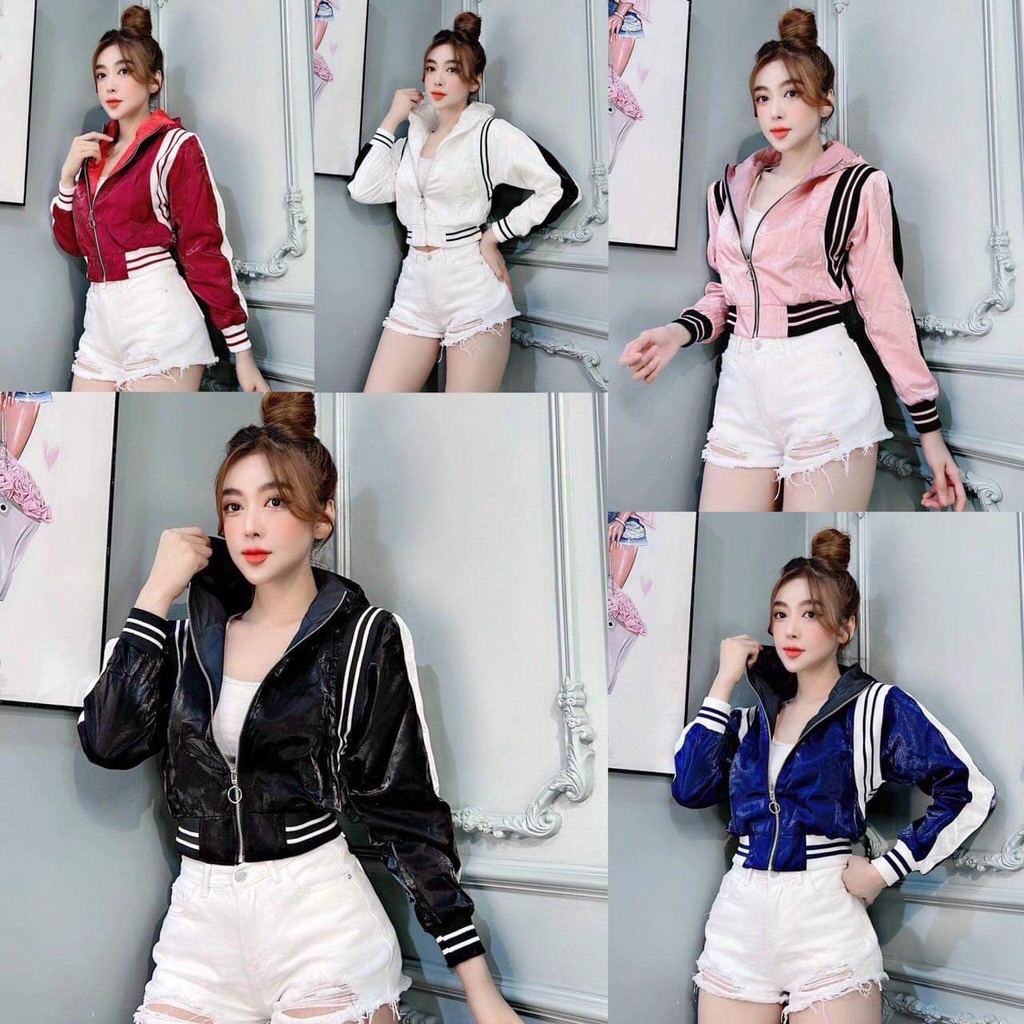 Áo khoác crotop bomber dây kéo nữ phi xà cừ 2 lớp siêu đẹp