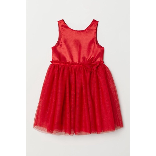 Đầm xoè đỏ bé gái HM voan phối satin sang chảnh