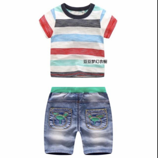 Set bộ bé trai áo thun cotton quần jean