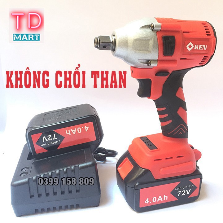 Máy Siết bulong Ken 72V Không Chổi Than, pin 10 cell Tặng kèm 1 đầu chuyển bắt vít + 1 khẩu 22mm