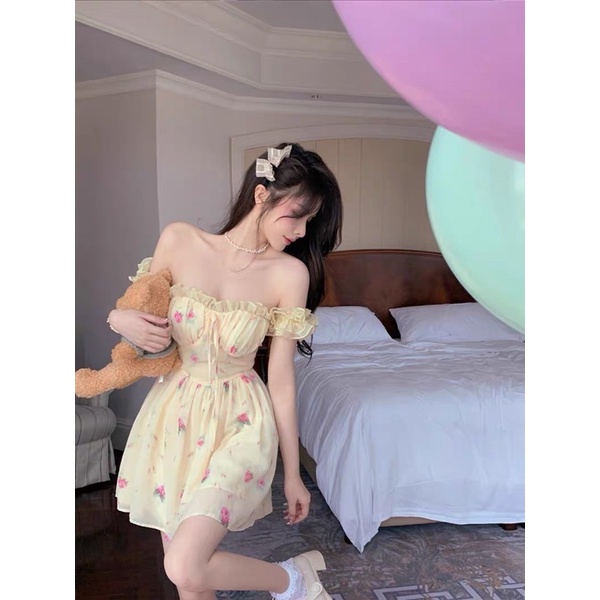 VÁY TRỄ VAI VOAN HỌA TIẾT HOA THỜI TRANG NỮ