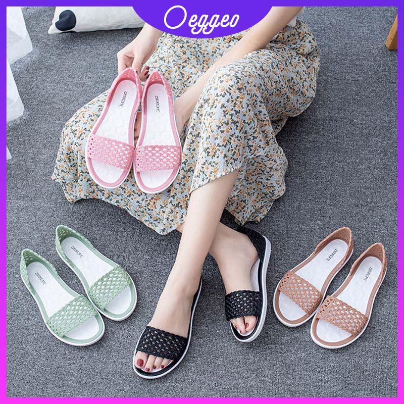 Oeteo shop Xăng đan Đế Bằng Bằng Nhựa Thời Trang Dành Cho Nữ