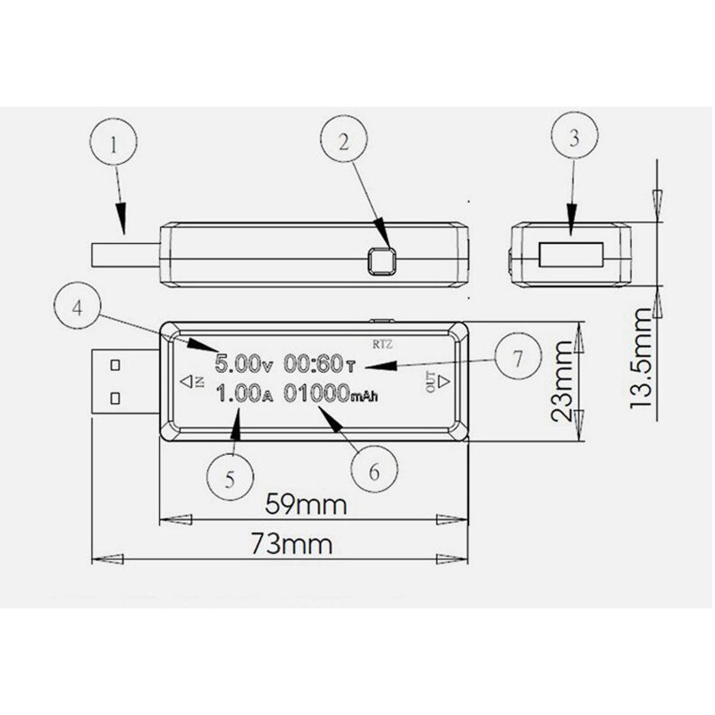 USB mini đồng hồ vạn năng đọc volt amp mah với màn hình LCD kiểm tra trạng thái sạc KWS-V21
