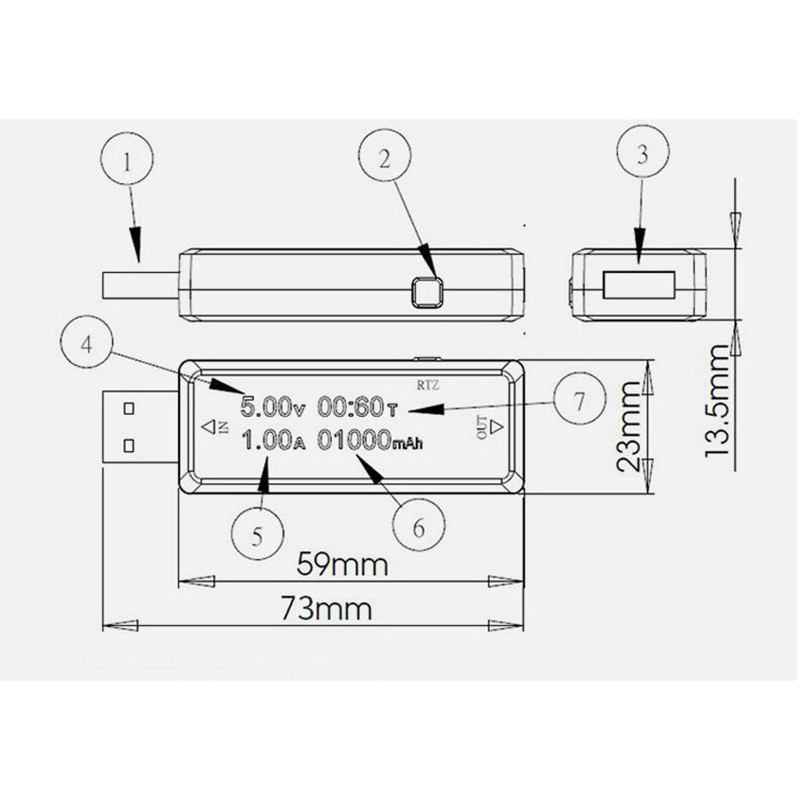 Bộ kiểm tra USB KWS-V21 Đồng hồ vạn năng nhỏ để đọc Volt Volt MAh với màn hình LCD Bộ kiểm tra trạng thái sạc Bộ kiểm tra bộ sạc