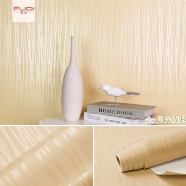 Cuộn 5M PVC giấy dán tường  –  VẢI GẤM NỀN VÀNG SỌC YJ162