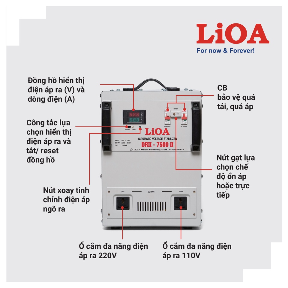 [MIỄN SHIP] Ổn Áp LiOA 7,5KVA Dải 50V DRII-7500II 1 Pha - LiOA Nhật Linh 7500VA 7,5KW 7500W
