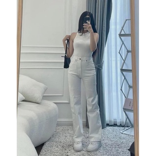  Quần jean ống suông trắng chất co giãn ôm nhẹ dài 93cm Sofm Wear 