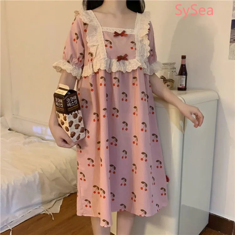 Bộ đồ ngủ tay ngắn in hoa kiểu công chúa thời trang mùa hè dành cho nữ
