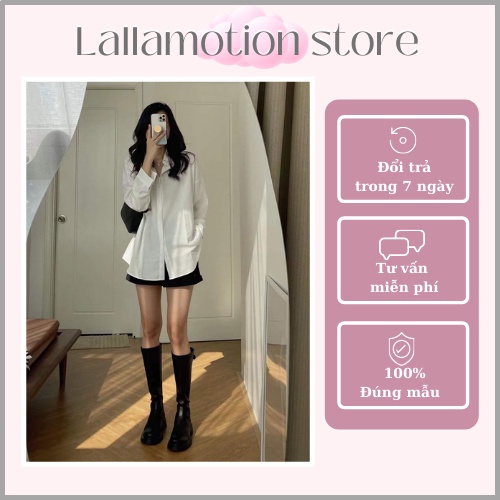 Áo sơ mi nữ trơn basic form rộng lụa hàn kiểu dài tay ulzzang vintage hàn quốc trơn Lallastore 37 | BigBuy360 - bigbuy360.vn
