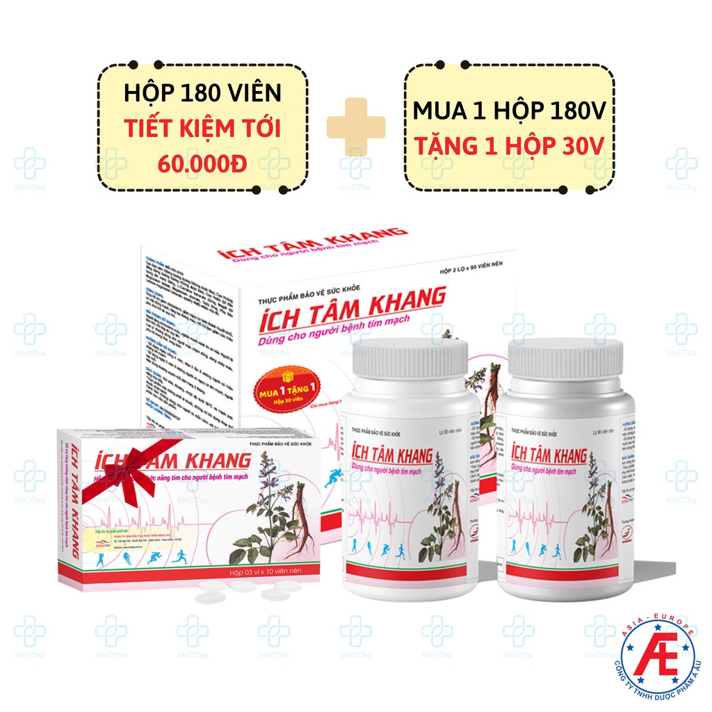 Ích Tâm Khang - Hỗ trợ Tăng cường Sức Khỏe Tim Mạch, Giảm Triệu Chứng Suy Tim, Khó Thở, Phù (90, 180 viên) [Chính Hãng]