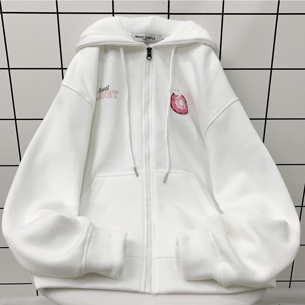 Áo Khoác Hoodie SWEET Dây Kéo Vải Nỉ Bông Form Rộng Ulzzang Unisex