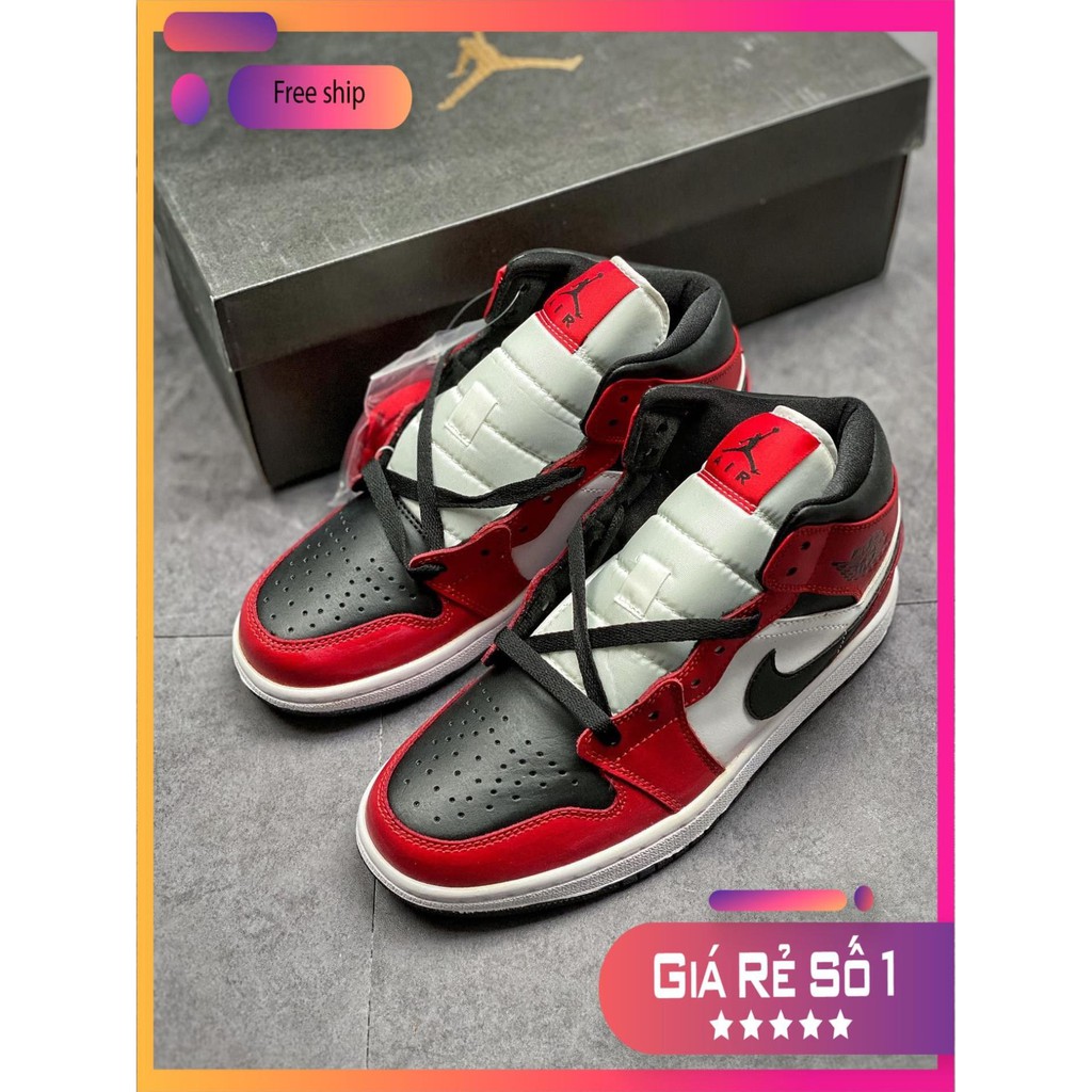 (FULL BOX + QUÀ TẶNG) Giày thể thao Air Jordan 1 Mid Chicago Toe cao cổ siêu đẹp dành cho nam và nữ .