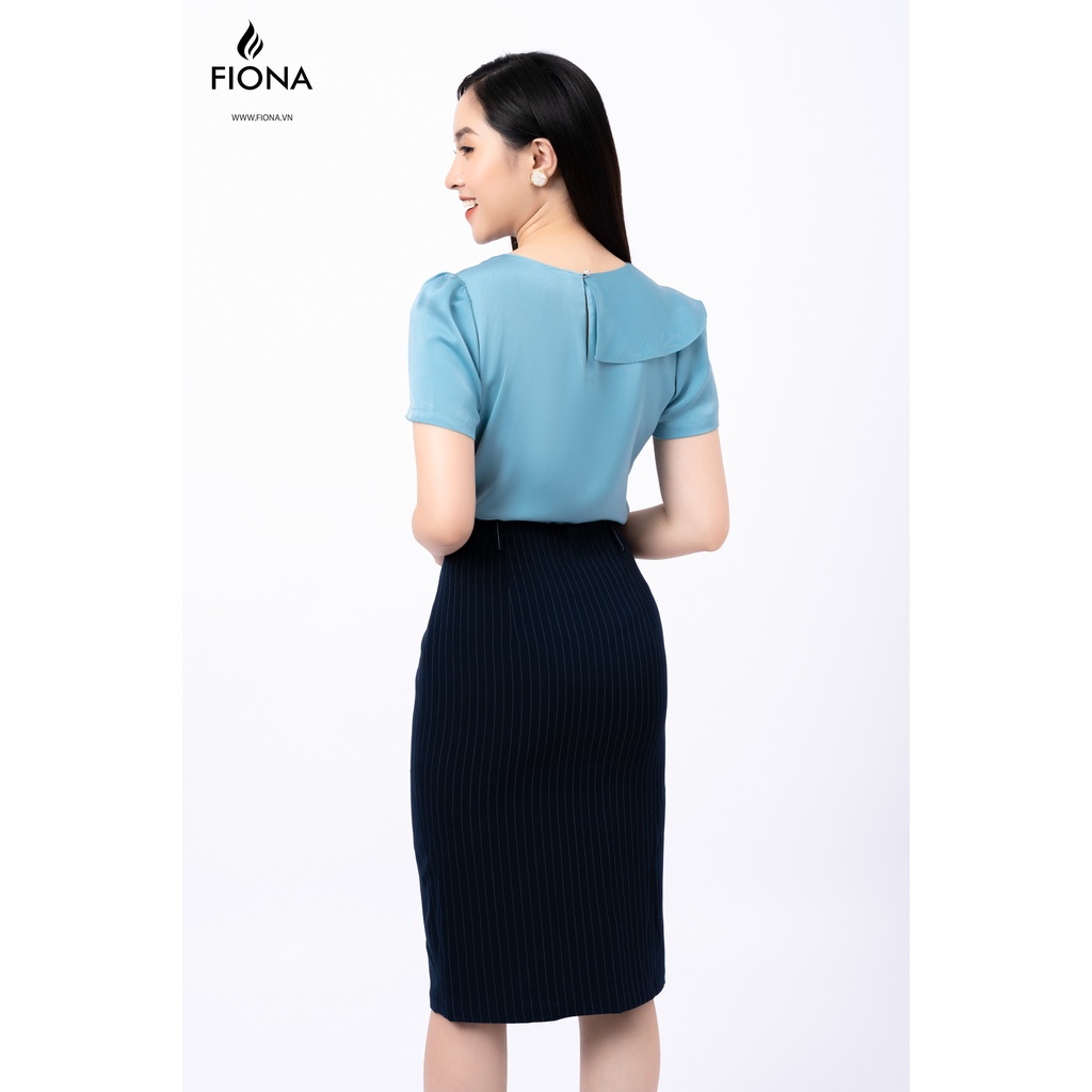 Áo Sơmi croptop cổ tròn bèo xếp lệch phối tết cổ áo FIONA F551222