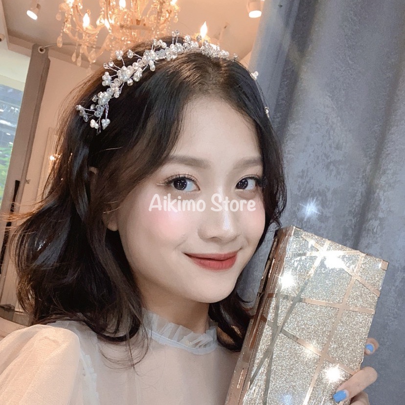 Bờm tóc đính đá pha lê nhân tạo kẹp tóc lấp lánh thời trang sang trọng tiểu thư xinh xắn Aikimo BN